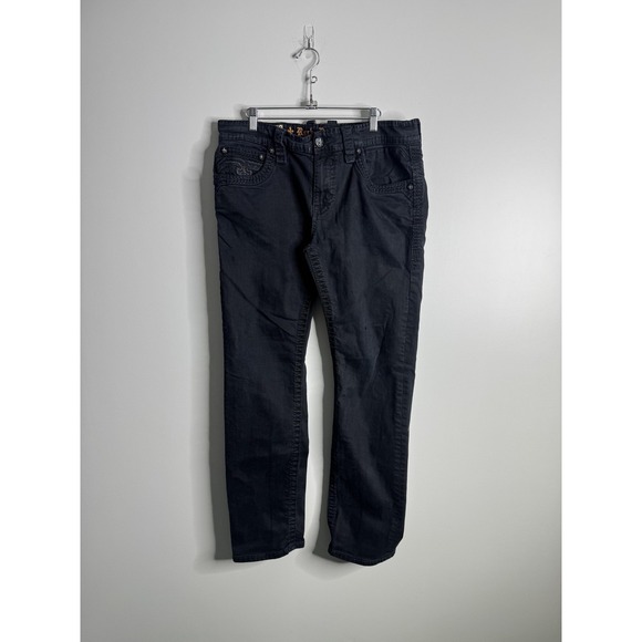 Rock Revival Other - Rock Revival Jeans Mens 36 Black Sheen Straight Embellished Pockets Fleur de Lis